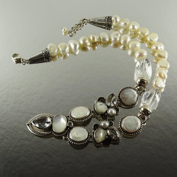ECHO of the DREAMER Sterling Silver FW White MOP Pearls & Clear Quartz Necklace - Picture 5 of 11